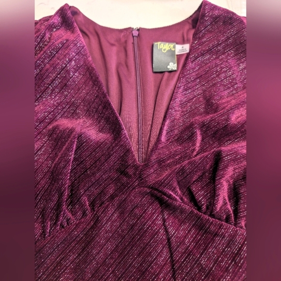 Plum Purple Shimmery Velvet Formal Dolman Sleeve Midi Dress Size 4 - Picture 3 of 11